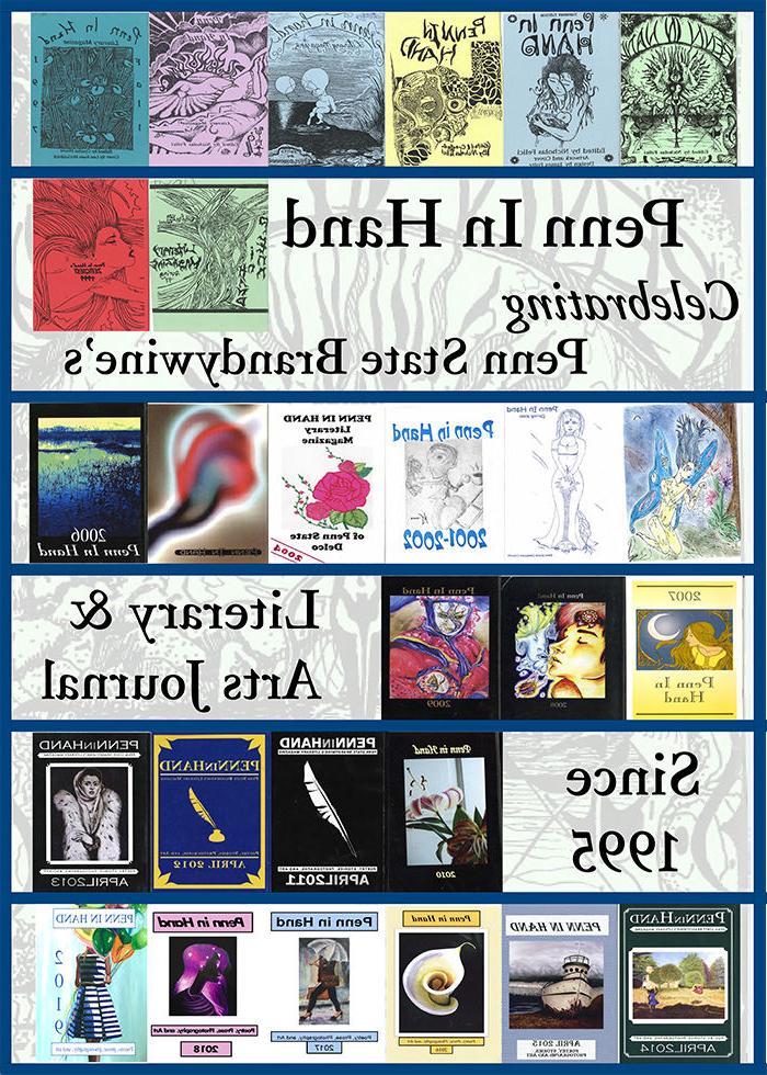 Image of poster that includes covers of twenty-five years of the Penn in Hand magazine.